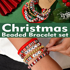 6Pcs Christmas Polymer Clay Heishi Beads Stretch Bracelets for Women&nbsp;AZ3870