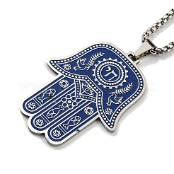 201 Stainless Steel Enamel Hamsa Hand Pendant Necklaces&nbsp;NJEW-G115-07P-01