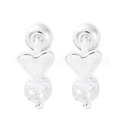 S999 Fine Silver Micro Pave Clear Cubic Zirconia Stud Earrings&nbsp;EJEW-F356-05S