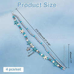 4Pcs Alloy Tortoise Charm Double Layer Multi-strand Anklet&nbsp;AJEW-AR0001-67