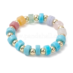 3Pcs Gemstone Disc Bead with Brass Finger Rings&nbsp;RJEW-JR00985-01