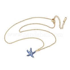 Brass Medium Blue Enamel Starfish Pendant 304 Stainless Steel Cable Chain Necklaces&nbsp;NJEW-JN05439