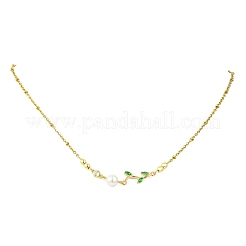 Shell Pearl Branch Pendant 304 Stainless Steel Cable Chain Necklaces for Women&nbsp;NJEW-JN06153