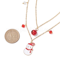 Christmat Bell & Snowman Alloy Red Enamel Pendant Necklaces&nbsp;NJEW-JN05115