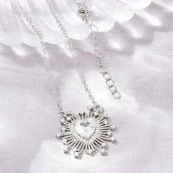 Brass Pave Clear Cubic Zirconia and Glass Heart Pendant Necklaces&nbsp;KK-CBA4547-11P