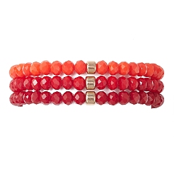3Pcs Faceted Imitation Jade & Opaque Glass Rondelle Beaded Stretch Bracelets for Women&nbsp;BJEW-JB12563-05