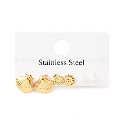 3 Pairs Shell Shape 304 Stainless Steel Stud Earrings&nbsp;EJEW-K268-90G