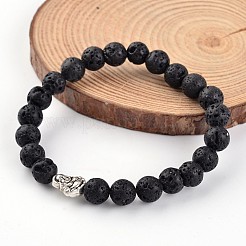 Buddha Head Natural Lava Rock Beaded Stretch Bracelets&nbsp;BJEW-JB02230