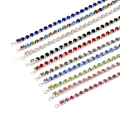 10Pcs 10 Colors Iron & Brass with Glass Rhinestone Bracelets&nbsp;AJEW-TA0001-29