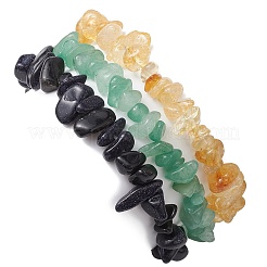 3Pcs 3 Styles Natural Citrine & Green Aventurine & Synthetic Blue Goldstone Chips Stretch Bracelets Sets&nbsp;BJEW-JB11076-08
