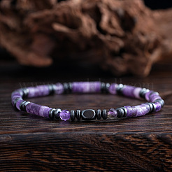 Natural Amethyst & Synthetic Non-magnetic Hematite Beads Stretch Bracelets for Men Women&nbsp;ZE8511