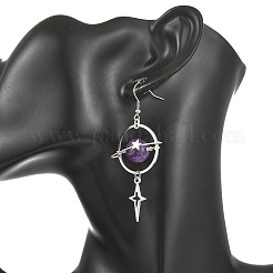 Natural Amethyst & Alloy Pendant Dangle Earrings&nbsp;EJEW-TA00818-04