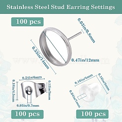 100Pcs Flat Round Stainless Steel Stud Earring Settings&nbsp;STAS-SP0001-61D-P