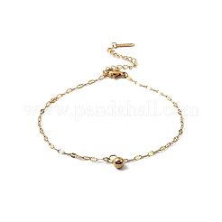304 Stainless Steel Round Ball Tassel Dapped Chain Anklets for Women&nbsp;AJEW-G070-01G