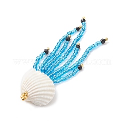 Dyed Synthetic Turquoise & Natural Black Onyx & Glass Seed Beaded Skull Jellyfish Big Pendants&nbsp;PALLOY-MZ00871-04