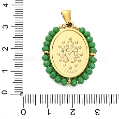 Ion Plating(IP) 304 Stainless Steel Faceted Rondelle Grass Wrapped Oval Pendants&nbsp;STAS-Z100-04G-09