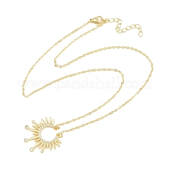 Brass Micro Pave Clear Cubic Zirconia Sun Pendant Necklaces&nbsp;KK-CBA4547-09G