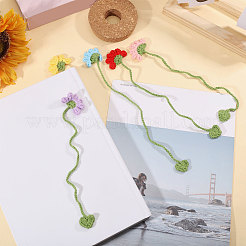 5Pcs 5 Colors Wool Crochet Flower & Heart Hanging Bookmarks&nbsp;AJEW-GL0003-55