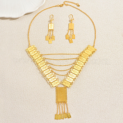 Vintage Brass Rectangle with Rose Tassel Earrings & Necklaces Sets for Women&nbsp;ZM7021