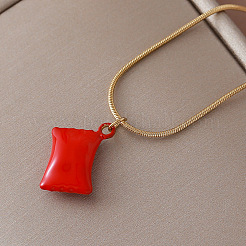 Vintage European 304 Stainless Steel Crystal Rhinestone Red Coin Candy Charm Necklaces with Enamel for Women&nbsp;EK6203