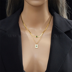 304 Stainless Steel Cable & Herringbone Chains Double Layer Necklace&nbsp;NJEW-C022-03G