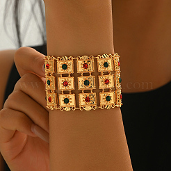 Elegant Alloy Pave Cubic Zirconia Rectangle Link Chain Wide Bracelets for Party&nbsp;RT6529