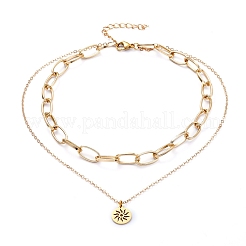 304 Stainless Steel Paperclip Chains Pendants Tiered Necklaces&nbsp;NJEW-JN02765-02
