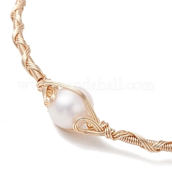 Copper Wired Pearl Cuff Bangles for Women&nbsp;BJEW-JB13438