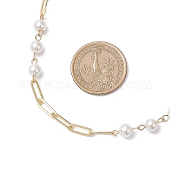 6.5MM Round White Shell Pearl Beaded & Brass Paperclip Chain Necklaces for Women&nbsp;NJEW-JN05567