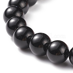 Natural Red Agate Carnelian(Dyed & Heated) & Black Onyx Round Beaded Stretch Bracelet&nbsp;BJEW-JB08642