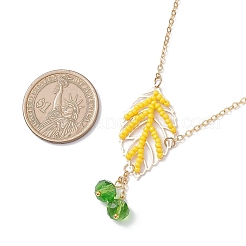 Handmade Glass Seed Beaded Leaf Shape Pendant Brass Cable Chain Necklaces for Women&nbsp;NJEW-MZ00127-03