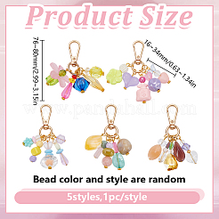 5Pcs Mixed Shapes Acrylic & Glass Pendant Decorations&nbsp;HJEW-DR00277