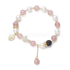Natural Strawberry Quartz and Shell Pearl Beads Stretch Bracelets&nbsp;BJEW-JB11823