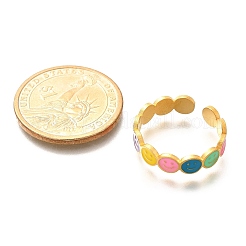 201 Stainless Steel Enamel Open Cuff Ring for Women&nbsp;RJEW-A053-04G-01