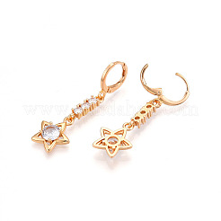 Star Brass Micro Pave Cubic Zirconia Leverback Earrings&nbsp;EJEW-N058-02G