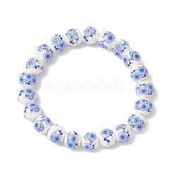 3Pcs 3 Colors Handmade Flower Printed Porcelain Ceramic Round Beads Stretch Bracelets for Women&nbsp;BJEW-JB12090