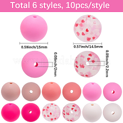 60Pcs 6 Styles Silicone Focal Beads&nbsp;SIL-BM0001-01