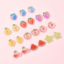 20Pcs 10 Styles Cherry/Pear/Lemon/Grape/Blueberry/Peach/Apple/Watermelon/Fruit Transparent Epoxy Resin Decoden Cabochons&nbsp;RESI-FS0001-93