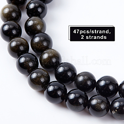 Natural Golden Sheen Obsidian Round Beads Strnads&nbsp;G-OC0001-74