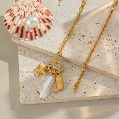 Ocean 304 Stainless Steel Boot Starfish Pendant Necklaces with Imitation Pearl&nbsp;NO1573