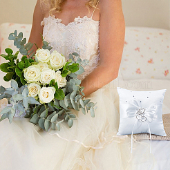 Square Polyester with Tribute Silk Wedding Finger Ring Display Pillow&nbsp;DIY-GF0014-14