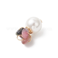 Natural Tourmaline Chip with Copper Wire Wrapped Shell Pearl Pendants&nbsp;PALLOY-JF04951-01
