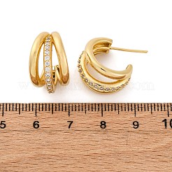 Triple C-Shaped Brass Micro Pave Clear Cubic Zirconia Stud Earrings&nbsp;LS-EJEW-R025-11G