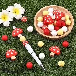 40Pcs 5 Styles Mushroom & Round Food Grade Eco-Friendly Silicone Focal Beads&nbsp;SIL-YW0002-53