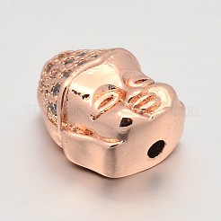 CZ Brass Micro Pave AAA Cubic Zirconia 3D Buddha Head Beads&nbsp;ZIRC-L012-07RG-NR