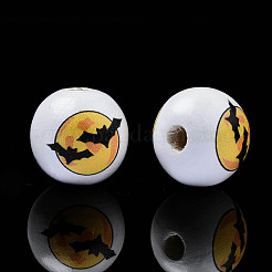 Halloween Printed Natural Wood Beads&nbsp;X-WOOD-S057-086