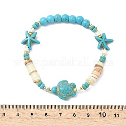 Natural Freshwater Shell & Howlite & Synthetic Turquoise & Opalite & Non-magnetic Hematite Beads Stretch Bracelets for Women&nbsp;BJEW-JB13810-02