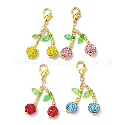 4Pcs Cherry Polymer Clay Rhinestone Beaded Pendants Decorations&nbsp;HJEW-JM04059