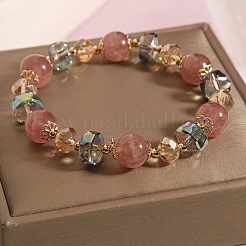 Alloy Glass Round Rondelle Beaded Stretch Bracelets for Women&nbsp;WG9FDAD-01