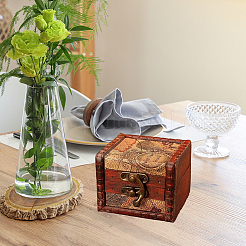 Square Retro Wood Jewelry Set Storage Organizer Boxes with Clasps&nbsp;CON-CL0001-13B